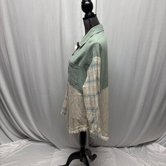143 Story by Line Up Plaid Solid Colorblock Button-Up Shirt Womens Size Large - Picture 3 of 9